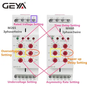 GEYA GRV8-10 새로운 36mm 너비 3 상 전압 모니터링 릴레이 리셋 시간 0.1s-10s 과전압 릴레이