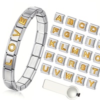 Breloques italiennes en acier inoxydable en stock, lettres initiales convexes, breloques italiennes DIY en argent pour bracelets pour femmes et hommes