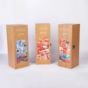 Customize Luxury UV Printing Logo Wood Wine Glass Bottle Storage Box Wooden Boxes Lacquer Wine Box For Perfume Gift Packing