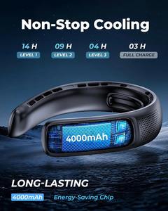 Ventilateur de cou portable, souffle de l'air froid, 4 turbo sans pales, ventilateur personnel portable, 3 vitesses, écran LED, 4000 mAh et Type-C 360. Refroidissement - Product Image 4