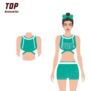 Custom Girls' Cheerleading Uniforms Spandex Rhinestone With Sublimation Printing Available In XS To XL Sizes Practice Wears