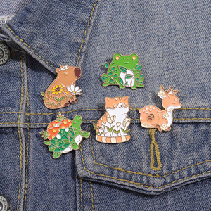 Vente en gros de fleurs mignonnes de wapiti champignons tortue cochon d'inde chat grenouille métal dessin animé émail dur doux épinglette - Product Image 5