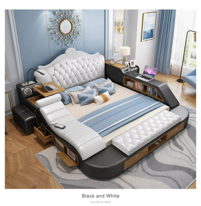 Lit intelligent moderne en cuir luxueux avec haut-parleur multimédia et chargeur USB, mobilier de chambre à coucher, lit intelligent - hu-2-038, ensembles de chambre à coucher - Product Image 1