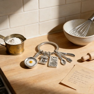 พวงกุญแจแฟชั่นโลหะผสมสังกะสีรูปอุปกรณ์ทำครัว ไข่ดาว กระทะ เครื่องปั่น ตำราอาหาร ของขวัญสำหรับเชฟ - Product Image 6