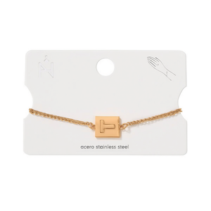 Bracelet en acier inoxydable lettre T 12x14cm plaqué or, charme tendance, cadeau unisexe - Product Image 2