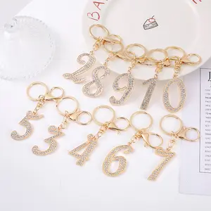 Wholesale Arabic numeral zinc alloy keychain Rhinestone Crystal Bling Charm car bag Key Chain Keychain for Women Lucky Key Ring