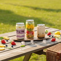 Bocaux en PET Transparents Personnalisés pour Boissons Froides Café Sodas, avec Couvercles à Ouverture Facile Type Anneau, Bocal PET