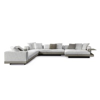 Canapé d'angle en L de style italien, luxe léger, pour salon de villa, appartement, hôtel, en cuir véritable et tissu, avec structure en bois massif