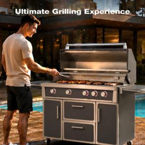 Barbecue à gaz autonome de luxe gris en acier inoxydable 304 de 12 mm avec grille de cuisson de 828 pouces carrées pour cuisine extérieure – Entrepôt américain - Product Image 4