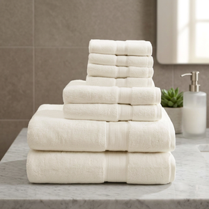 White Cotton Bath Towel <b>Set</b> Solid Color Rectangle Woven Organic Eco-Friendly Skin-Friendly Hotel Use Adult - Product Image 1