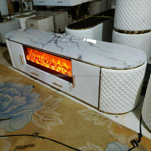 Support de télévision à <span class=keywords><strong>peinture</strong></span> blanche de style moderne avec <span class=keywords><strong>cheminée</strong></span> et dessus en <span class=keywords><strong>marbre</strong></span> Support de télévision à pieds dorés <span class=keywords><strong>pour</strong></span> le salon - Product Image 6