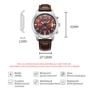 <span class=keywords><strong>Montre</strong></span> chronographe sportive pour homme, étanche 3 ATM, bracelet en cuir véritable - Product Image 6