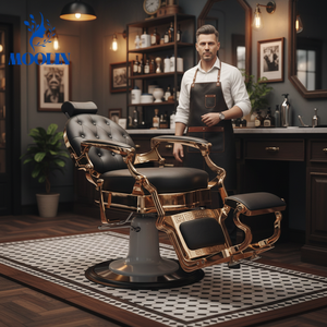 Moolin Chaise de Barbier Professionnelle Hydraulique Inclinable de Luxe Dorée Robuste pour Hommes – Mobilier de Salon de Coiffure - Product Image 3