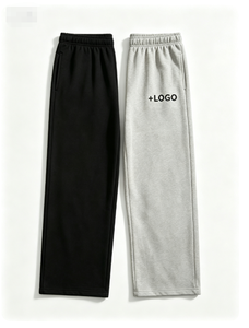 Pantalon de survêtement décontracté pour homme, taille élastique, poids moyen, tricoté, noir et gris, avec logo sur la jambe droite - Product Image 1