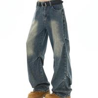 Jeans baggy décontractés en denim pour homme, coupe droite, effet usé, style streetwear, OEM.