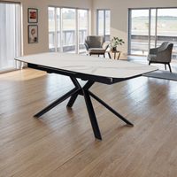 Usine chinoise vend personnalisé moderne lumière luxe pieds en métal en céramique table de table en verre trempé meubles de salle à manger table pliable