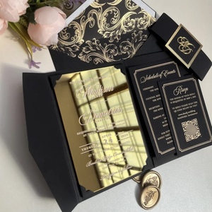 Carte d'invitation de mariage de luxe estampillée or, rectangulaire, personnalisée, gaufrée, avec enveloppe noire, ensemble folio, Saint-Valentin, Noël - Product Image 5