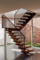 Escaliers d'intérieur en acier de Type Prima C Escalier en colimaçon à glissière moderne avec dessin Cad Combinaison de bois et de métal mono droit