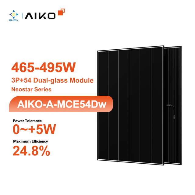 Aiko Solar Abc Modul Panel High Efficiency 465W 470W 475W 480W 485W 490W 495W Aiko Neostar 3P+ Black Frame Photovoltaic Panels