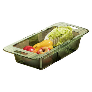 Extendable <b>Drain</b> Basket For Kitchen Sink Vegetable Washing Dish <b>Rack</b> With Storage Tray Transparent Emerald Green Square Shape - Product Image 5