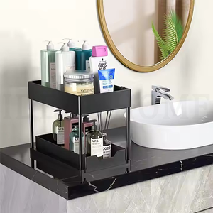 Rangement pour la cuisine <span class=keywords><strong>Étagère</strong></span>s de rangement coulissantes <span class=keywords><strong>en</strong></span> <span class=keywords><strong>plastique</strong></span> <span class=keywords><strong>noir</strong></span> avec tiroirs coulissants Organisateurs sous l'évier - Product Image 2