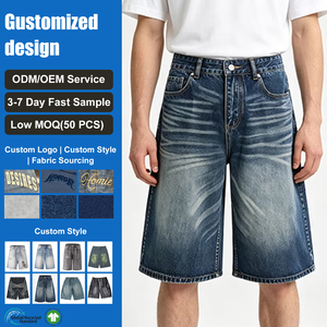 Shorts de Mezclilla de Alta Calidad, Cintura Media, Diseño Lavado, Estilo Hip Hop Urbano, Holgados, para Hombre - Product Image 1