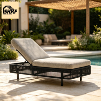 Chaise longue d'extérieur tressée en corde, ensemble de patio avec dossier réglable, structure en aluminium, coussinée, pour jardin, bord de piscine, villa, terrasse