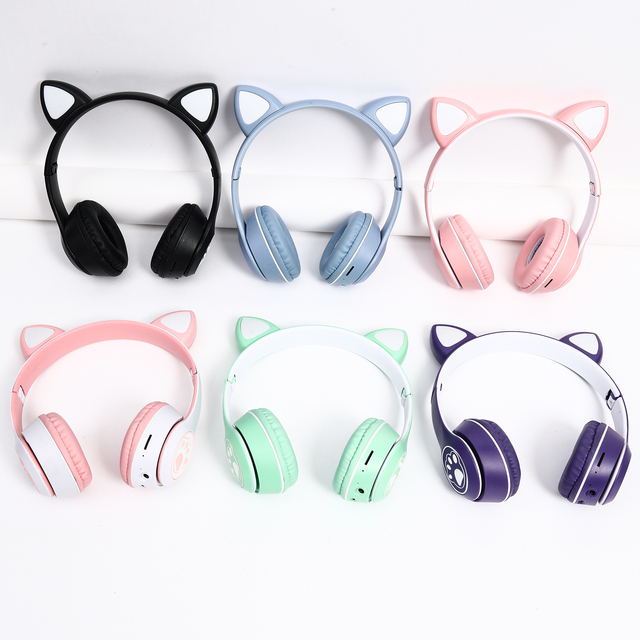 Somostel LED RGB Cat Ear Headphone Over-ear Earphone Gaming Headphone With  Audio Jack TF USB Charging Port