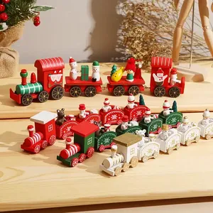 RTS 2024创意圣诞木制火车树装饰品装饰木制教育礼品木制圣诞老人