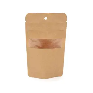 Marrom pé biodegradável embalagens de alimentos de papel Kraft Bolsa Com Zíper com Furo Do Cair