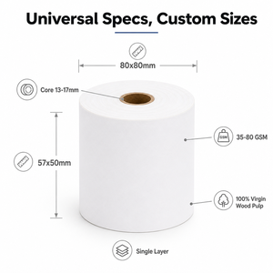 Rouleau de papier ATM 57x50mm, rouleau de reçus bancaires, vente en gros, fabricant chinois, 35-80GSM, pâte de bois, usine OEM - Product Image 3