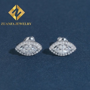 Pendientes de Moda, Joyería Fina, Plata de Ley 925, Moissanita VVS, Forma de Marquesa, Pendientes de Botón, Joyería Hip Hop - Product Image 1