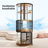 Villa pour chat ronde personnalisée à double porte, grande enclos d'activités intérieure pour chat avec plateforme et roulettes