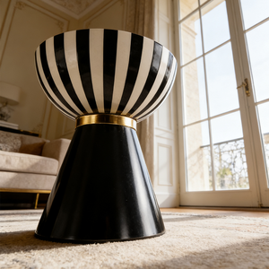 Mesa de Centro Moderna de Fibra de Vidrio, Diseño de Rayas Blancas y Negras, Redonda, para Sala de Estar, Hotel, Decoración del Hogar - Product Image 6