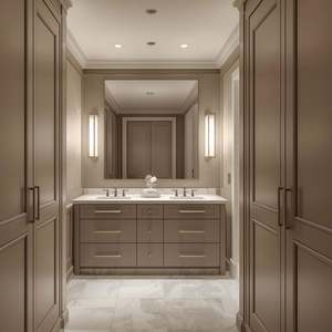 Ensemble de meubles de salle de bain et de rangement en contreplaqué, sur mesure, flottant, unique, luxueux, élégant, personnalisé pour hôtel - Product Image 3