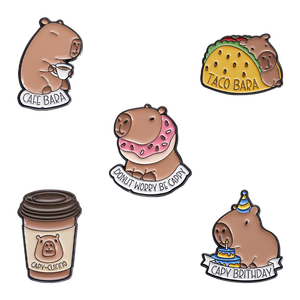 귀여운 카피바라 에나멜 핀 맞춤형 DONUT WORRY BE CAPPY 브로치 라펠 배지 만화 동물 장신구 어린이 친구 선물 - Product Image 2