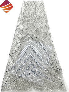 High Quality Bridal Lace Fabric Heavy Hand Beaded Lace Fabric Luxury Pearls <strong>Embroidery</strong> Sequined Lace <strong>Material</strong> for Wedding Dress - Product Image 3