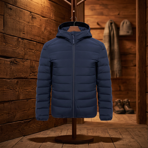 <b>Men's</b> Winter Hooded Puffer <b>Jacket</b> Solid Color Zipper Closure Windproof Casual Slim Fit Polyester Wadding Coat - Product Image 3