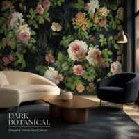 Papier peint mural floral vintage foncé personnalisé, toile à l'huile botanique rose pour la décoration du salon et de la chambre