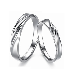 Bagues de couple en rhodium, alliance éternelle, sertissage pavé, zircon, certifié CMA, argent sterling 925, minimalisme, vague, mariage, anniversaire - Product Image 1