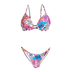 Conjunto de bikini HDJ con estampado triangular en la parte superior e inferior, traje de baño con estampado floral, talla 44 46 48, estilo tanga floral elástico para mujer - Product Image 3