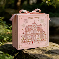 Boîte cadeau d'anniversaire personnalisée avec logo Château Rose, estampage à chaud, pelliculage brillant, ruban et nœud, boîte rigide de luxe en papier artistique pour anniversaire