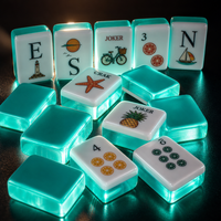 Jello Green Vacation Mahjong - Tuiles de Mahjong Île Tropicale avec motifs Coquille de Torche et Fleurs, Jeu de Mahjong en Acrylique pour la Maison
