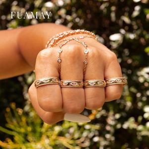 Bague FUAMAY avec pierres CZ, plaquée or 18 carats/rhodium, en cuivre blanc et laiton, bijoux fins bohèmes en gros pour la vente en gros aux marques - Product Image 1