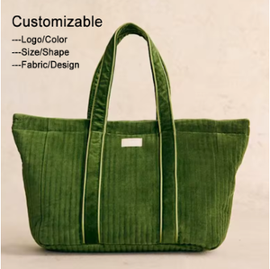 Biểu Tượng Tùy Chỉnh Phụ Nữ Lớn Sinh Thái Thân Thiện Weekender Dây Kéo Bông Vai Túi Xách Nhung <span class=keywords><strong>Tote</strong></span> Túi - Product Image 1