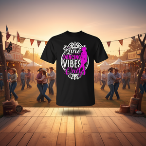 Camiseta Line Dancing Vibes Only para adultos, unisex, negra, con cuello redondo, manga corta, serigrafía - Product Image 3