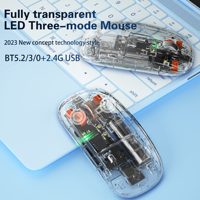 Mini souris sans fil ergonomique 2.4G + BT transparente à trois modes avec chargement silencieux rétroéclairé par LED pour téléphone tablette ordinateur