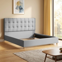 Lit de rangement moderne personnalisé en cuir PU capitonné gris, en bois de bouleau, prix abordable, pour chambre à coucher, vente en gros