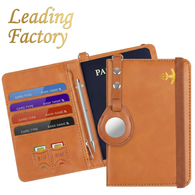 RFID Blocking PU Leather Smart Tracker Passport Holder Case with Anti-lost Tag Slot for Professional Business Travel