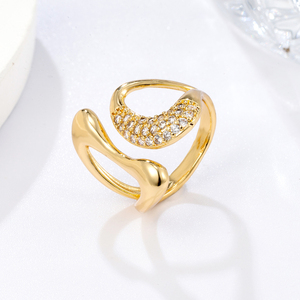 NYH 패션 18K 금도금 지르콘 오픈 링 조절 가능한 큰 하트 모양 지르콘 반지 (남녀공용) - Product Image 2